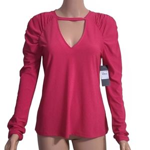 Free Press Red Cerise‎ Women's Top Long Sleeve Size M Medium  NWT